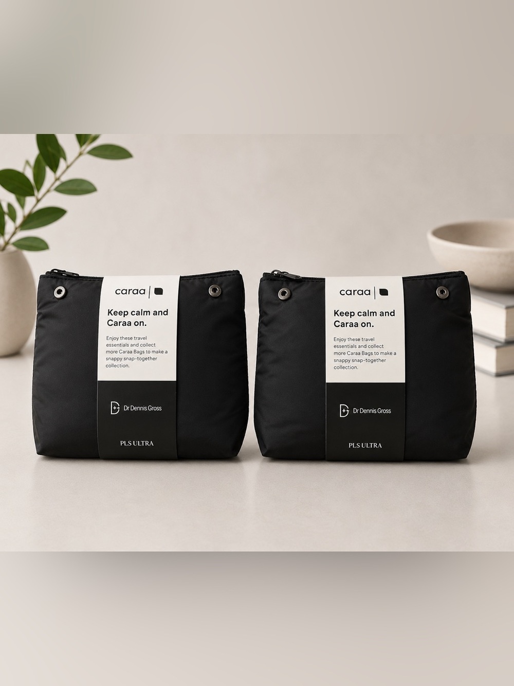 NEW Pair CARAA First Class Amenity Kits Snappy Snap Together w Dr. Dennis Gross